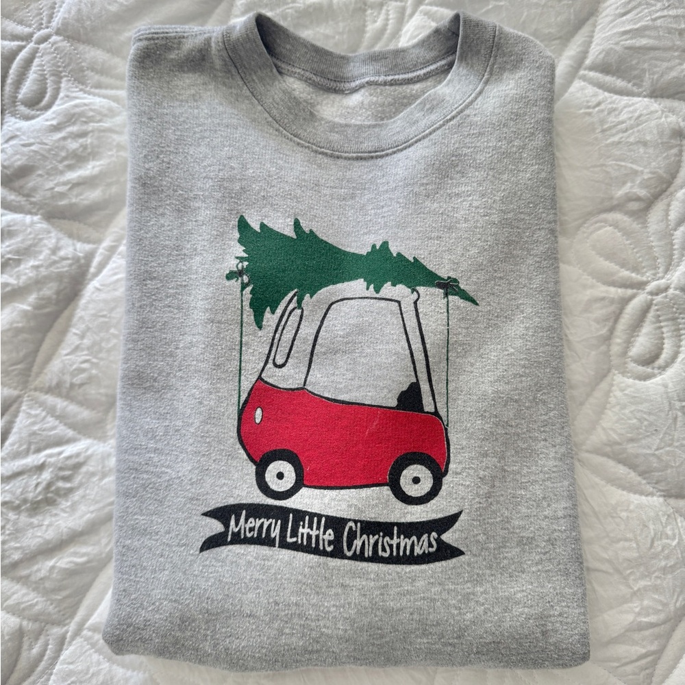 NO BRAND Sweatshirt “Merry Little Christmas” Golf Cart & Christmas Tree Size 7